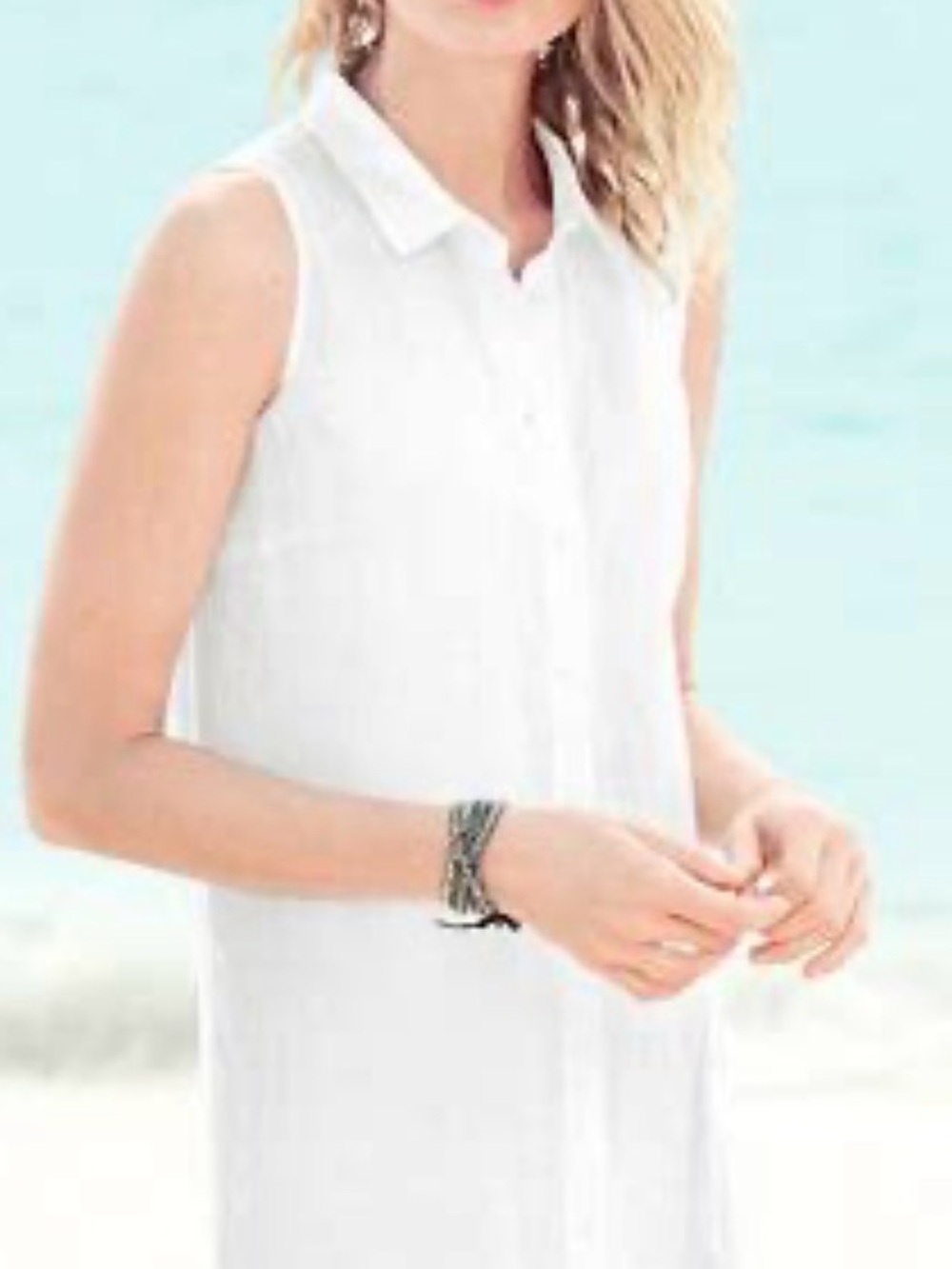 Garnet Hill White Linen Button Down Front Shirt Dress